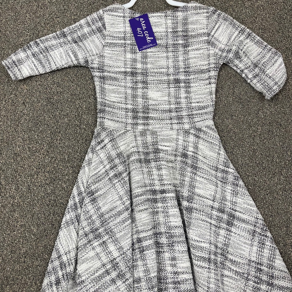 Area Code 407 Nwt Kids Dress Black & White Plad 3 Quarter Sleeve Fit & Flare